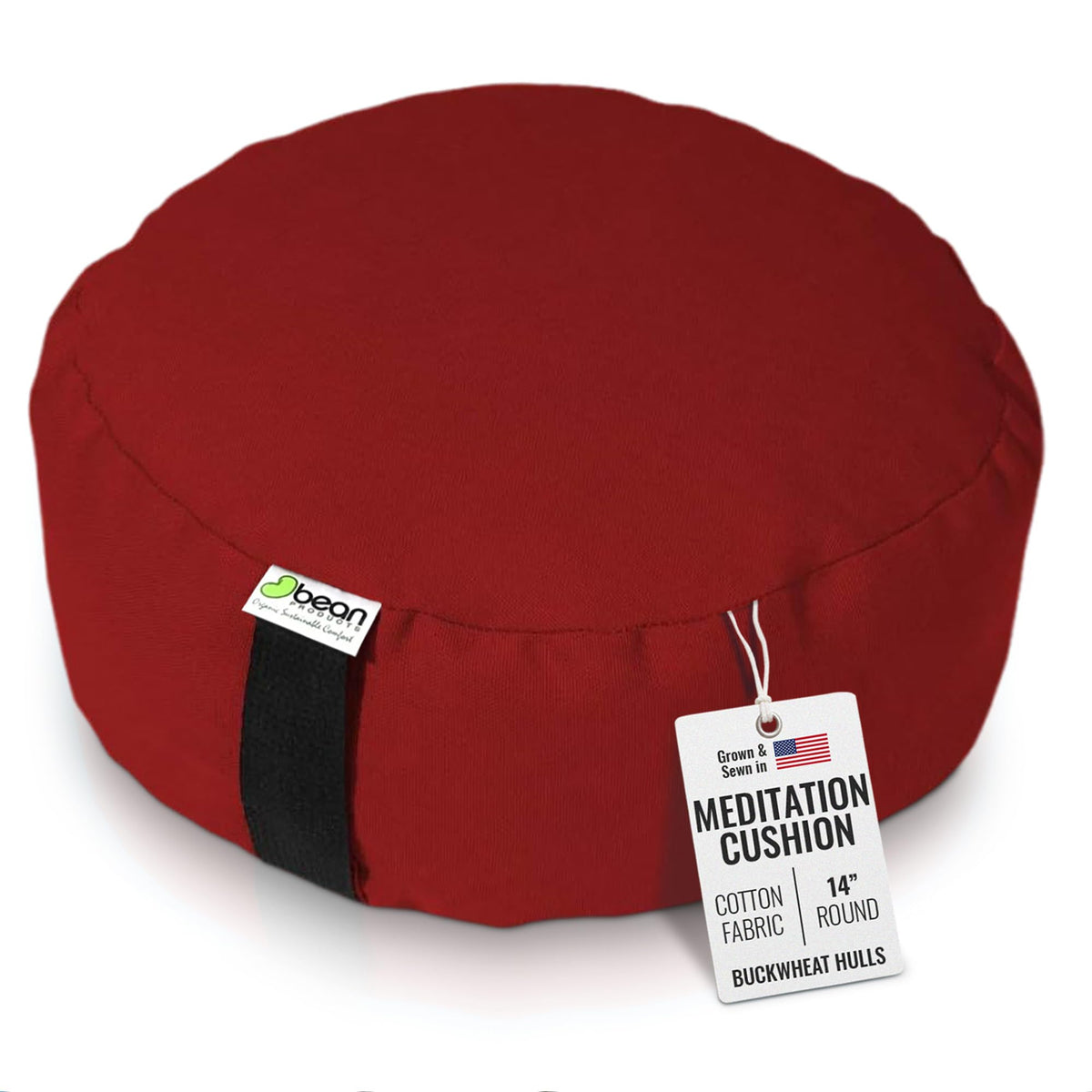 Bean Products Zafu Meditation Pillow for Sitting on Floor, Yoga Cushion Made in USA