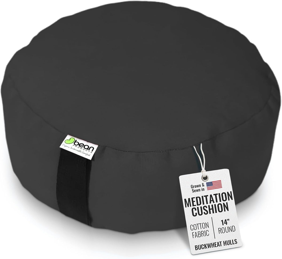 Bean Products Zafu Meditation Pillow for Sitting on Floor, Yoga Cushion Made in USA