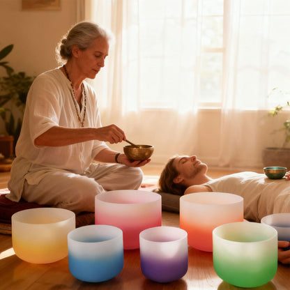 RYAN DVAN 432Hz 7"-12" Multiple Color Options Crystal Singing Bowl Set of 7
