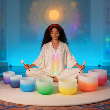 RYAN DVAN 432Hz 7"-12" Multiple Color Options Crystal Singing Bowl Set of 7