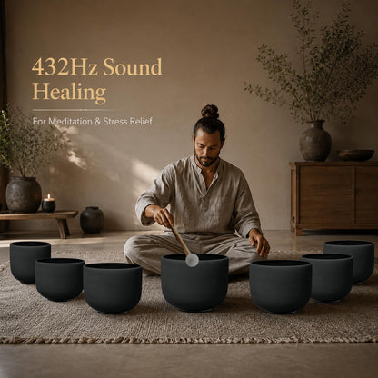 RYAN DVAN 432Hz 7"-12" Multiple Color Options Crystal Singing Bowl Set of 7