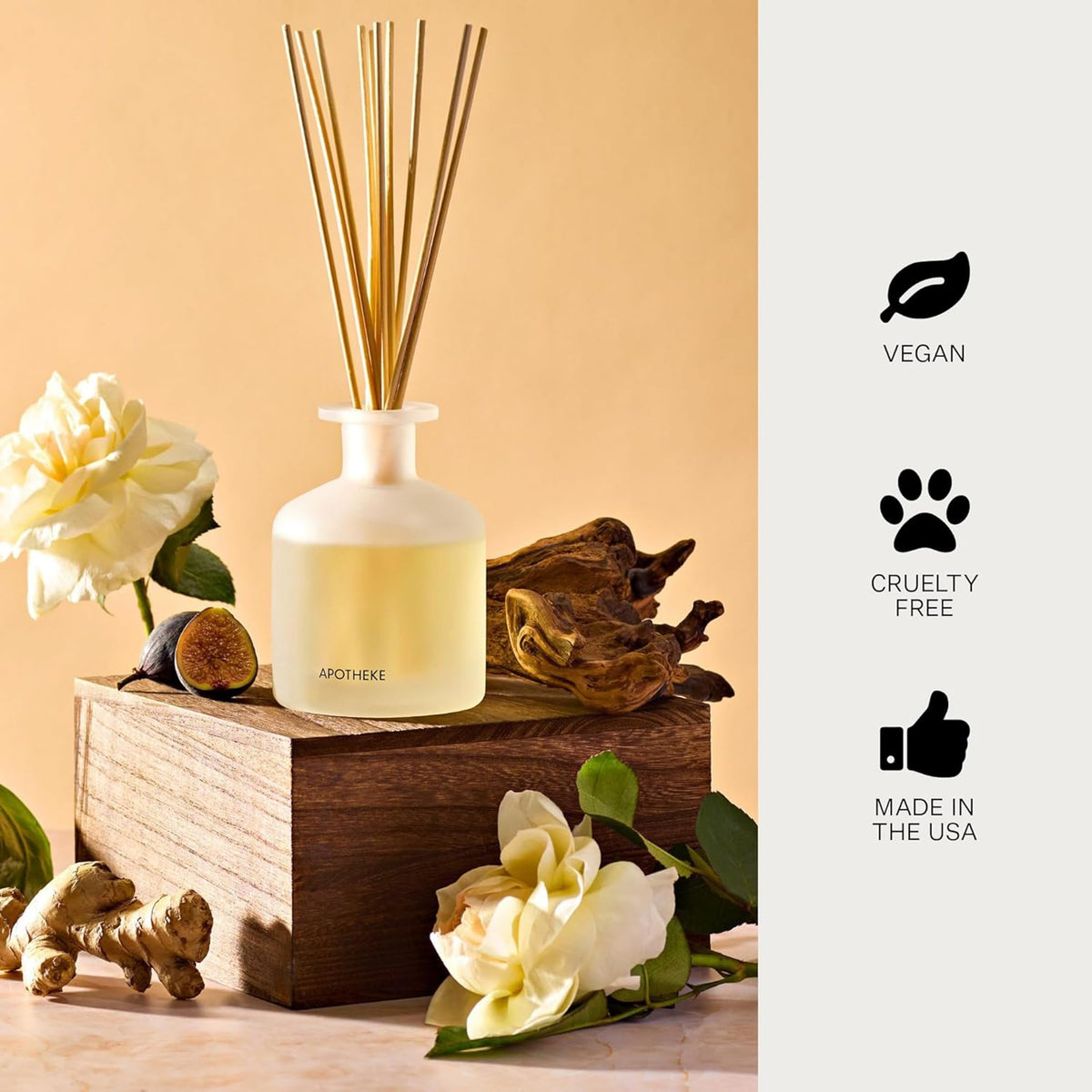 Apotheke Scented Reed Diffuser for Home, Charcoal, 10 Reed Sticks