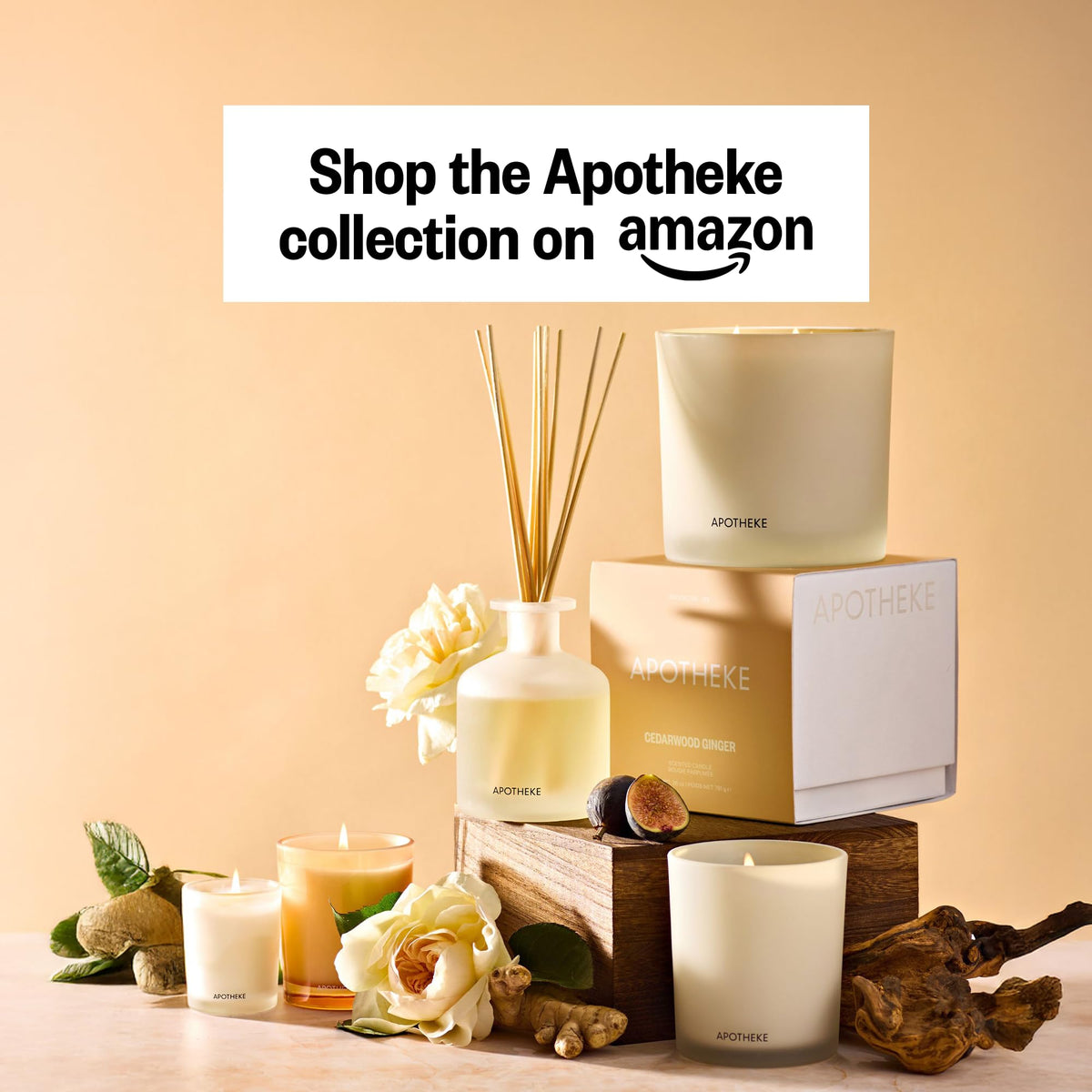Apotheke Scented Reed Diffuser for Home, Charcoal, 10 Reed Sticks