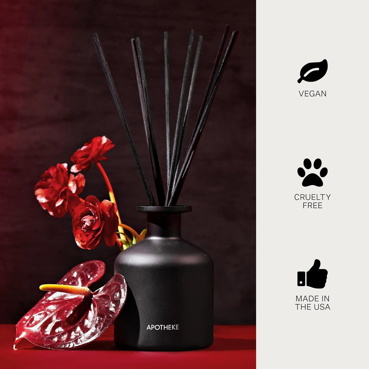 Apotheke Scented Reed Diffuser for Home, Charcoal, 10 Reed Sticks