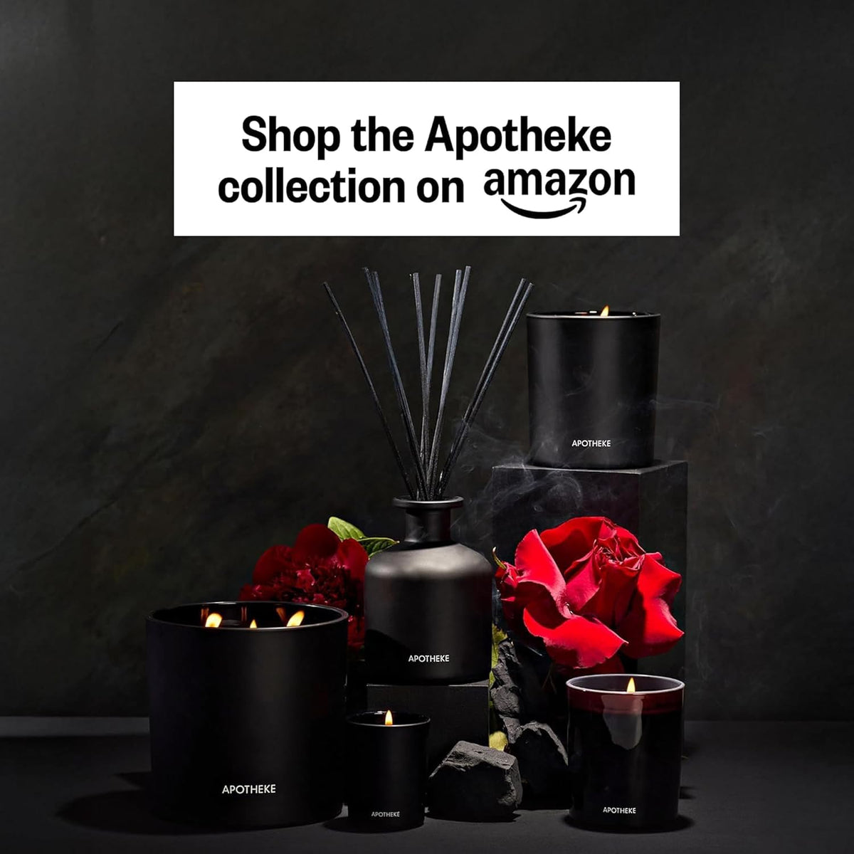 Apotheke Scented Reed Diffuser for Home, Charcoal, 10 Reed Sticks