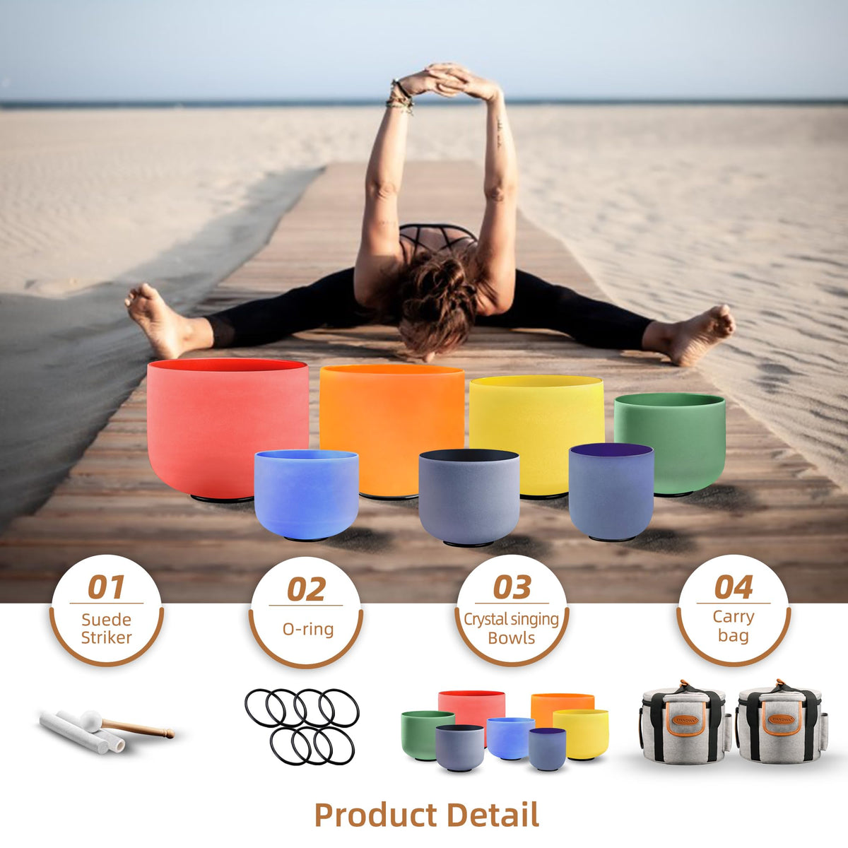 RYAN DVAN 432Hz 7"-12" Multiple Color Options Crystal Singing Bowl Set of 7