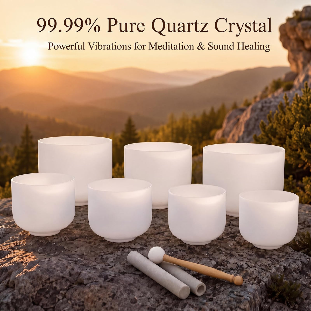 RYAN DVAN 432Hz 7"-12" Multiple Color Options Crystal Singing Bowl Set of 7
