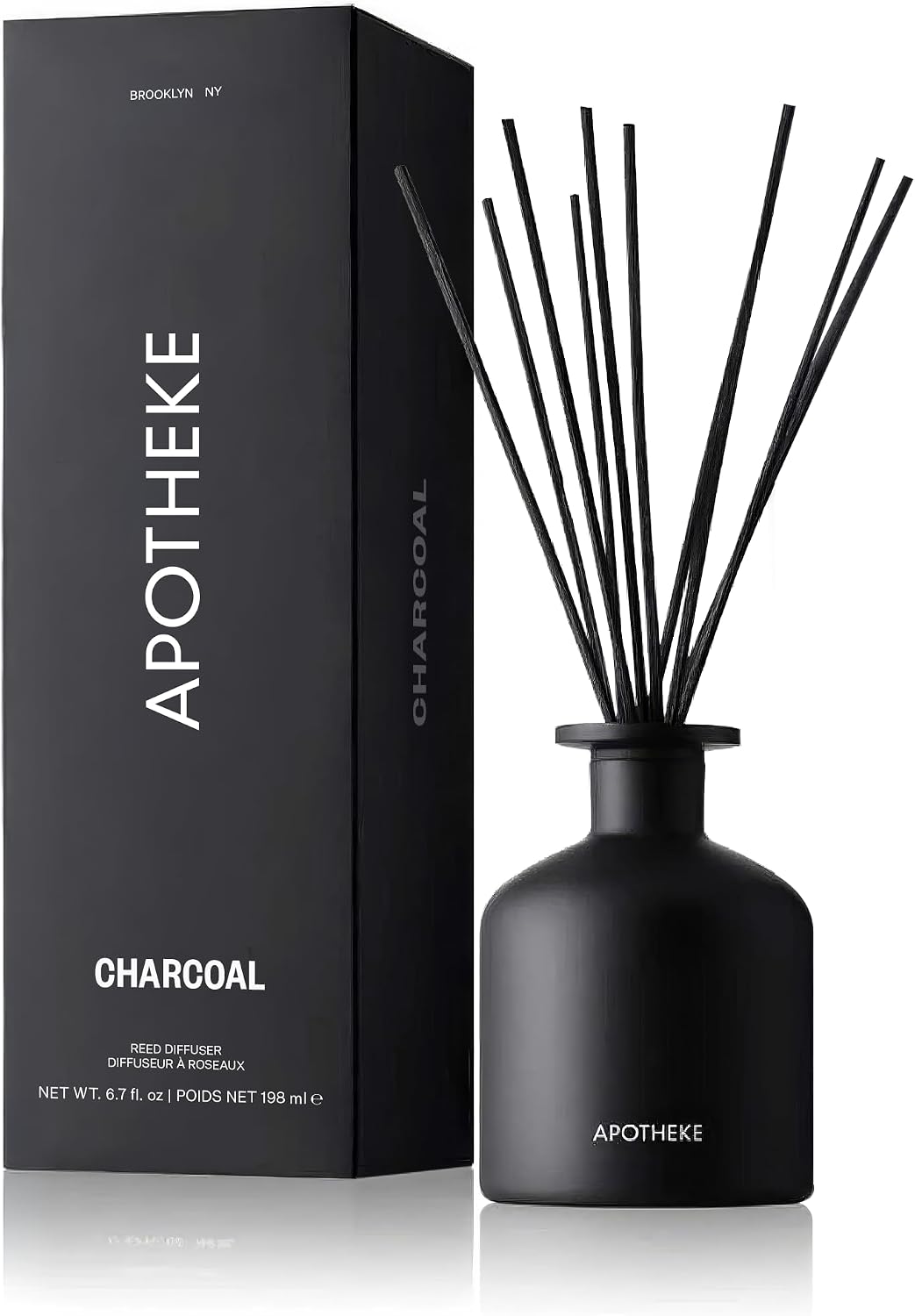 Apotheke Scented Reed Diffuser for Home, Charcoal, 10 Reed Sticks