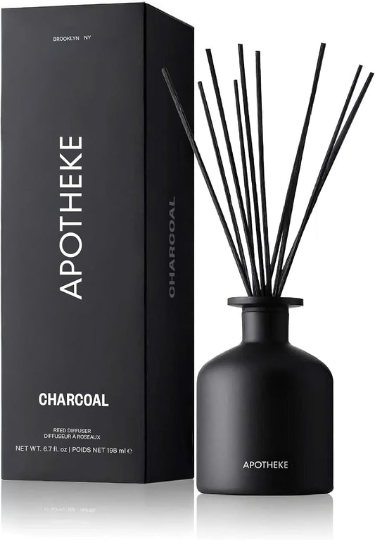 Apotheke Scented Reed Diffuser for Home, Charcoal, 10 Reed Sticks