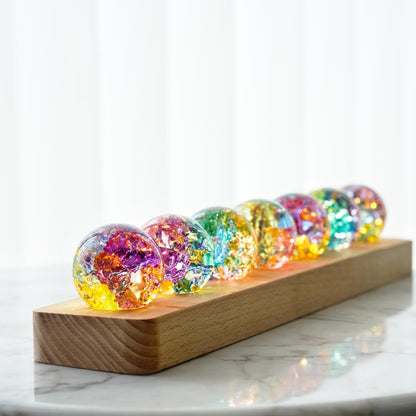 7 Chakra Natural Healing Crystal Spheres with LED Wooden Stand