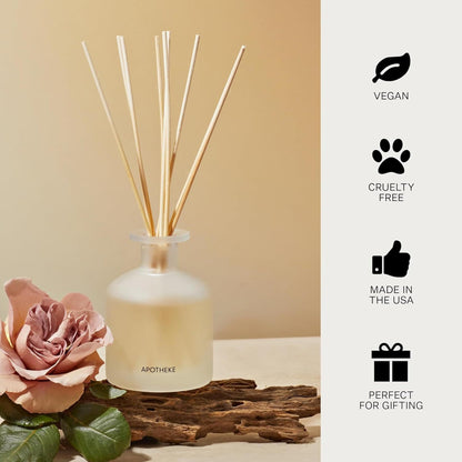 Apotheke Scented Reed Diffuser for Home, Charcoal, 10 Reed Sticks