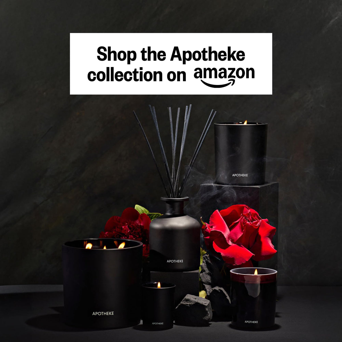Apotheke Scented Reed Diffuser for Home, Charcoal, 10 Reed Sticks