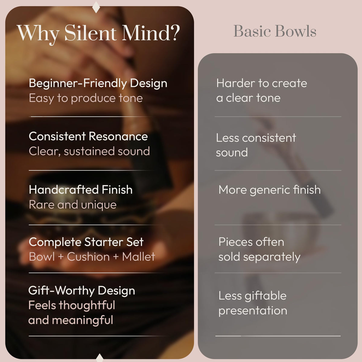 Silent Mind Tibetan Singing Bowl Set – Easy to Play & Beginner Friendly Meditation Bowl