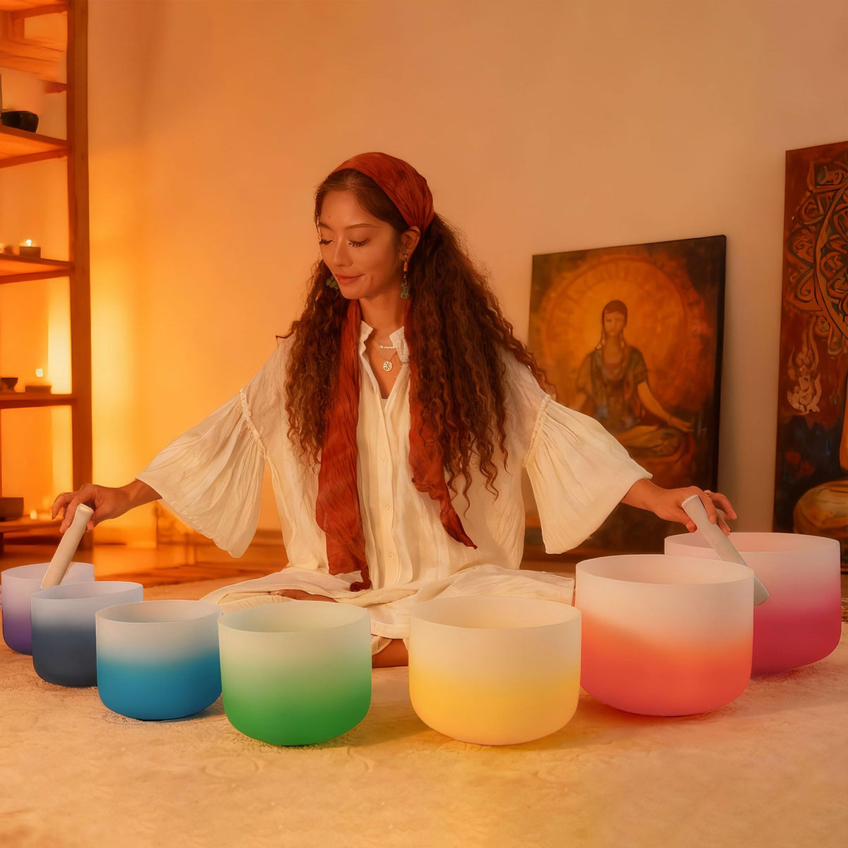 RYAN DVAN 432Hz 7"-12" Multiple Color Options Crystal Singing Bowl Set of 7