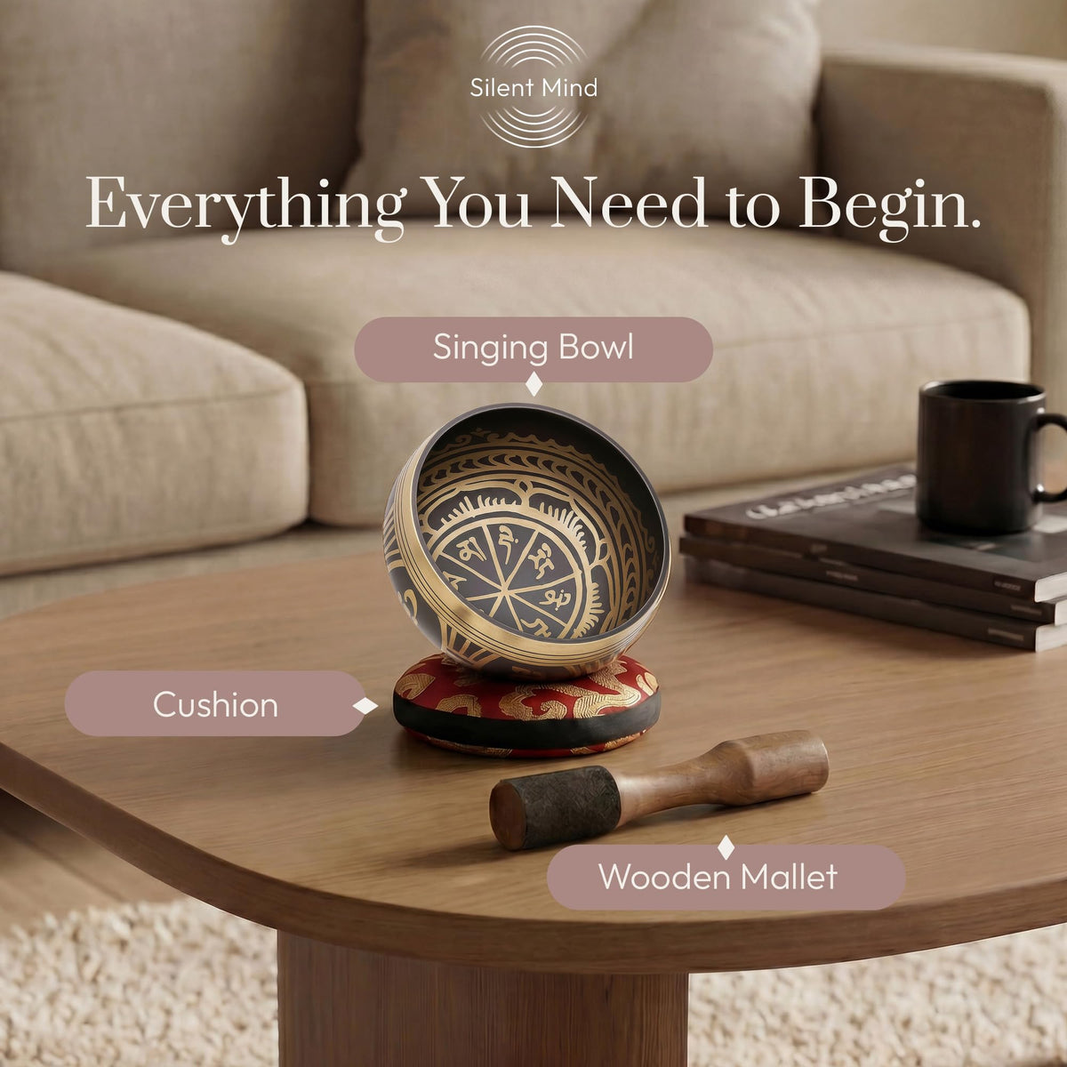 Silent Mind Tibetan Singing Bowl Set – Easy to Play & Beginner Friendly Meditation Bowl