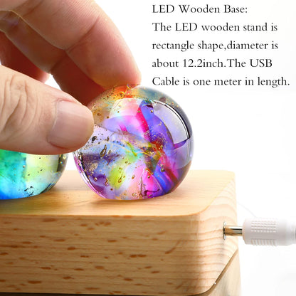 7 Chakra Natural Healing Crystal Spheres with LED Wooden Stand