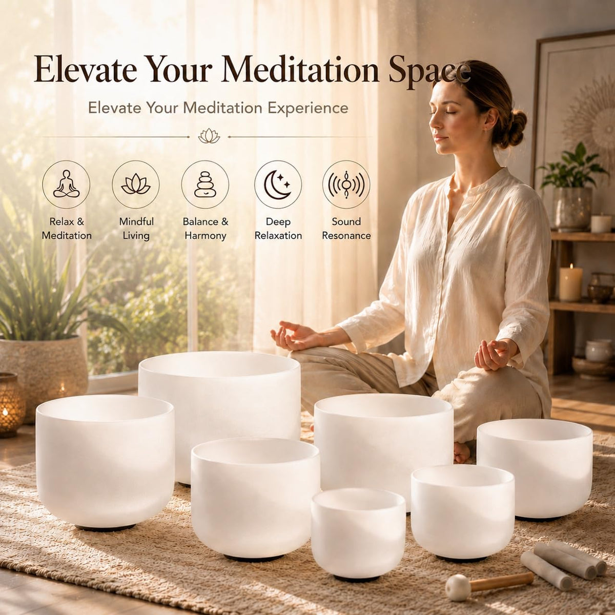 RYAN DVAN 432Hz 7"-12" Multiple Color Options Crystal Singing Bowl Set of 7