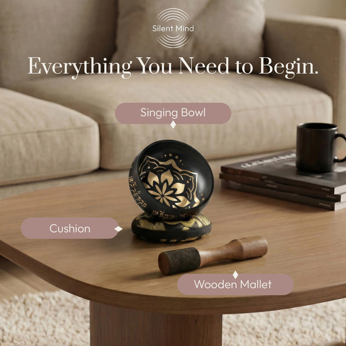Silent Mind Tibetan Singing Bowl Set – Easy to Play & Beginner Friendly Meditation Bowl