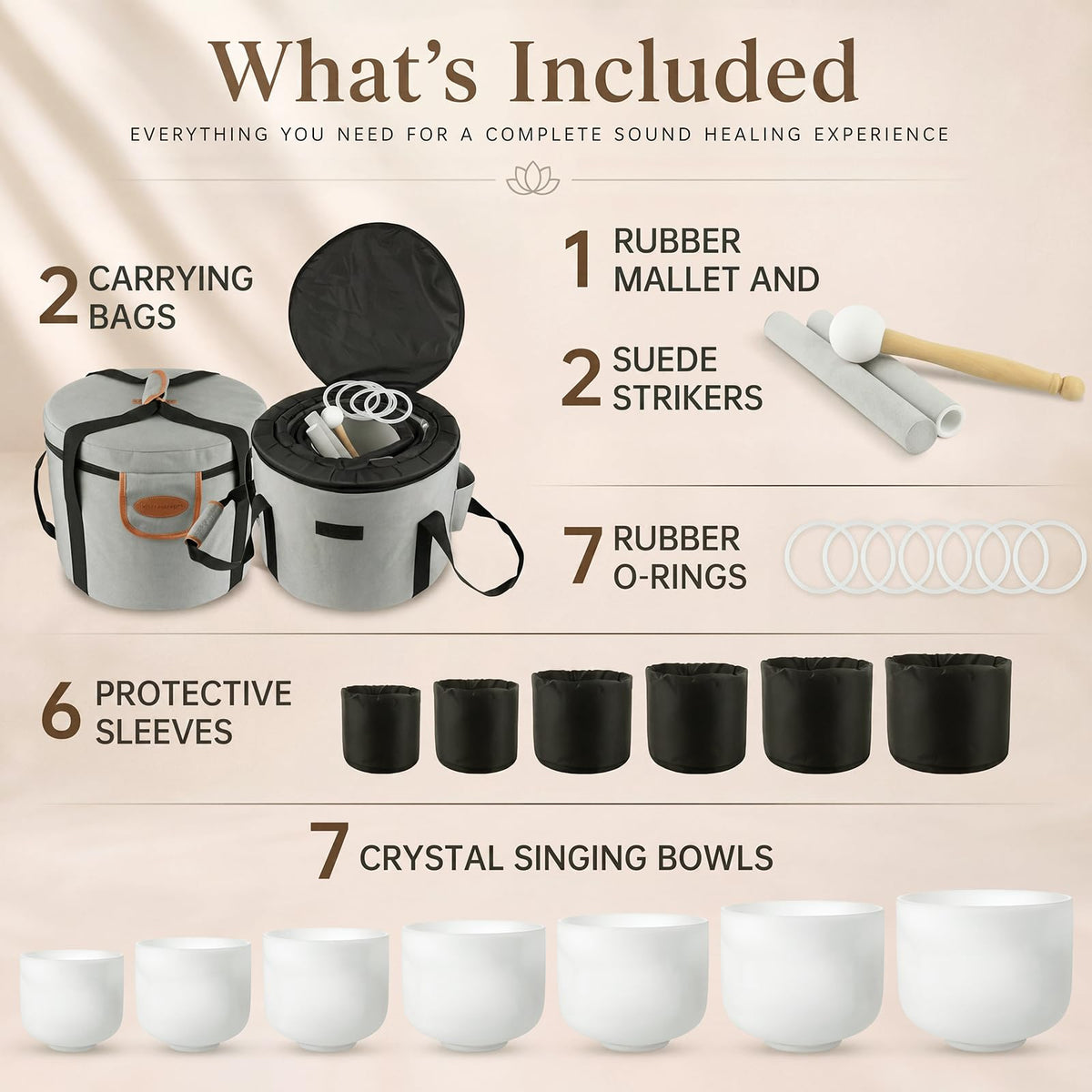 RYAN DVAN 432Hz 7"-12" Multiple Color Options Crystal Singing Bowl Set of 7