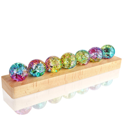 7 Chakra Natural Healing Crystal Spheres with LED Wooden Stand