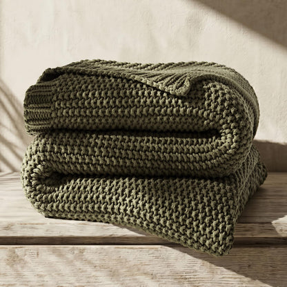 EverGrace Organic Cotton Chunky Knit Throw Blanket, Multiple Colors 60 x 80