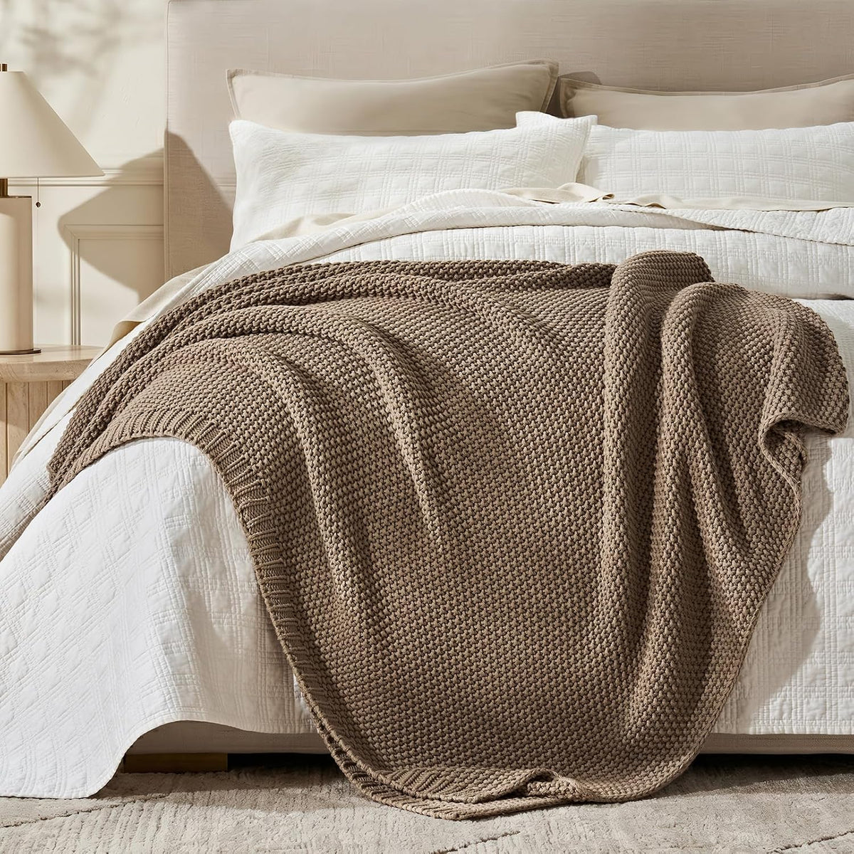 EverGrace Organic Cotton Chunky Knit Throw Blanket, Multiple Colors 60 x 80