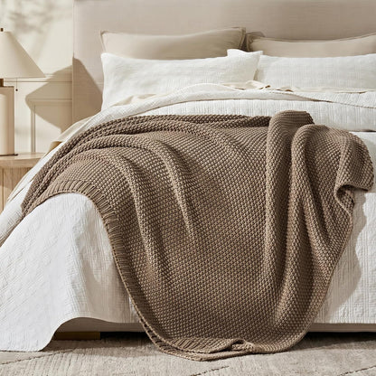 EverGrace Organic Cotton Chunky Knit Throw Blanket, Multiple Colors 60 x 80
