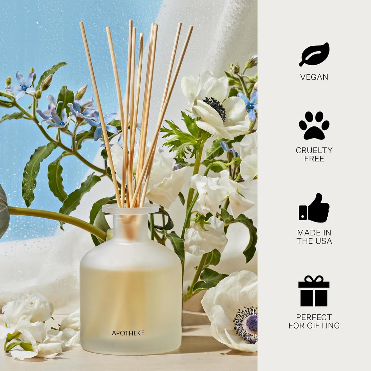 Apotheke Scented Reed Diffuser for Home, Charcoal, 10 Reed Sticks
