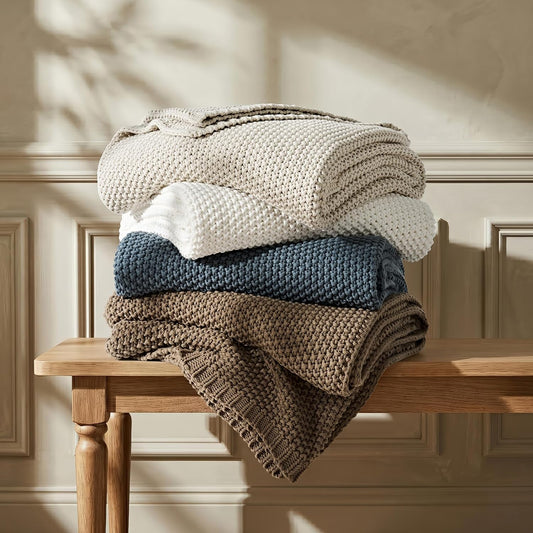 EverGrace Organic Cotton Chunky Knit Throw Blanket, Multiple Colors 60 x 80