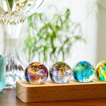 7 Chakra Natural Healing Crystal Spheres with LED Wooden Stand