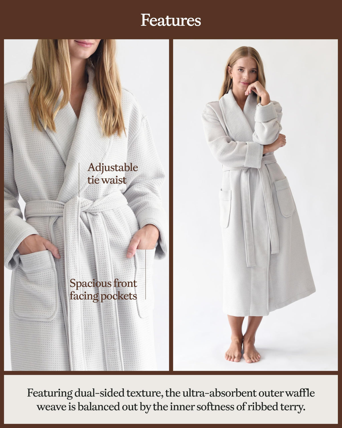Cozy Earth Waffle Bath Robe, Lightweight Spa Robe with Pockets