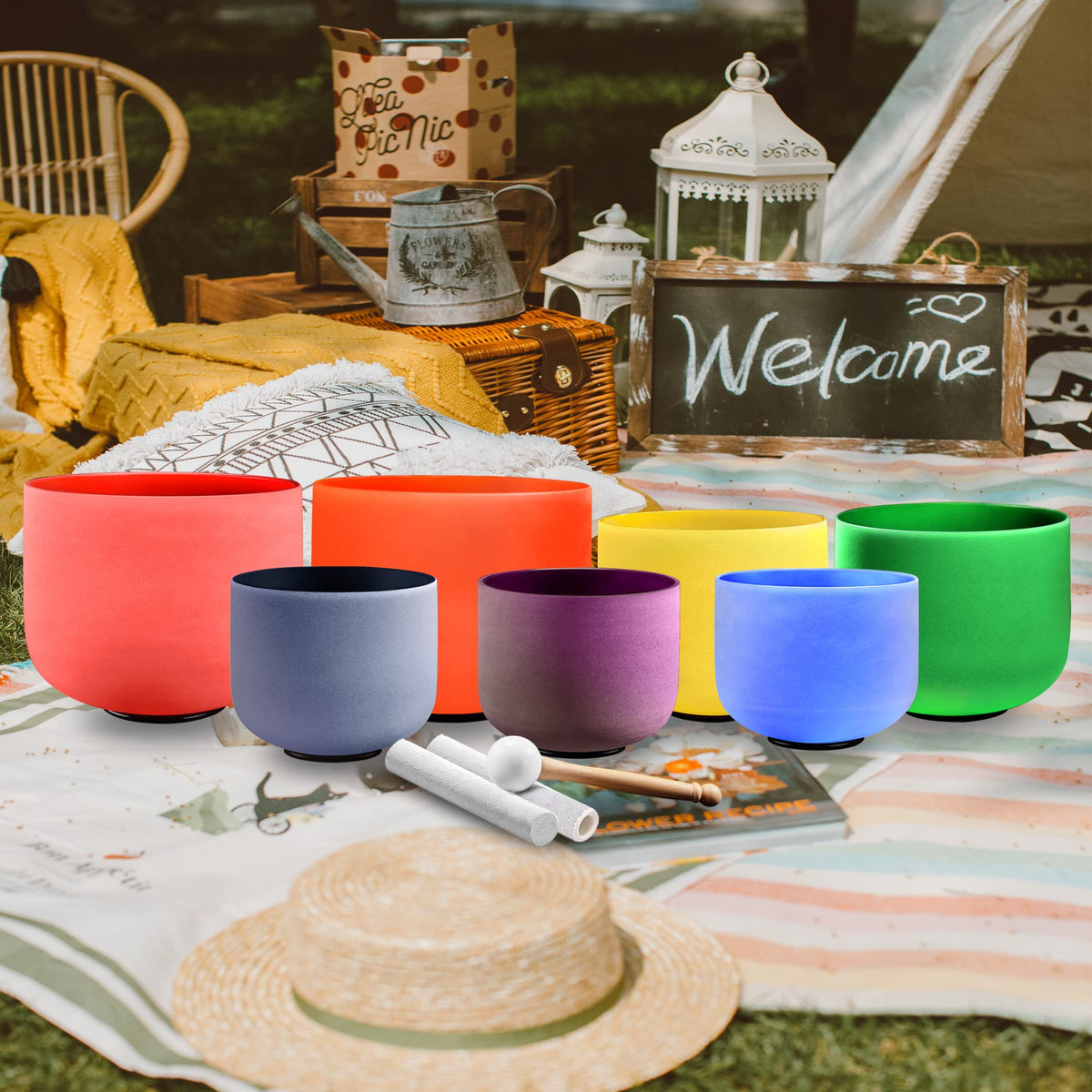 RYAN DVAN 432Hz 7"-12" Multiple Color Options Crystal Singing Bowl Set of 7