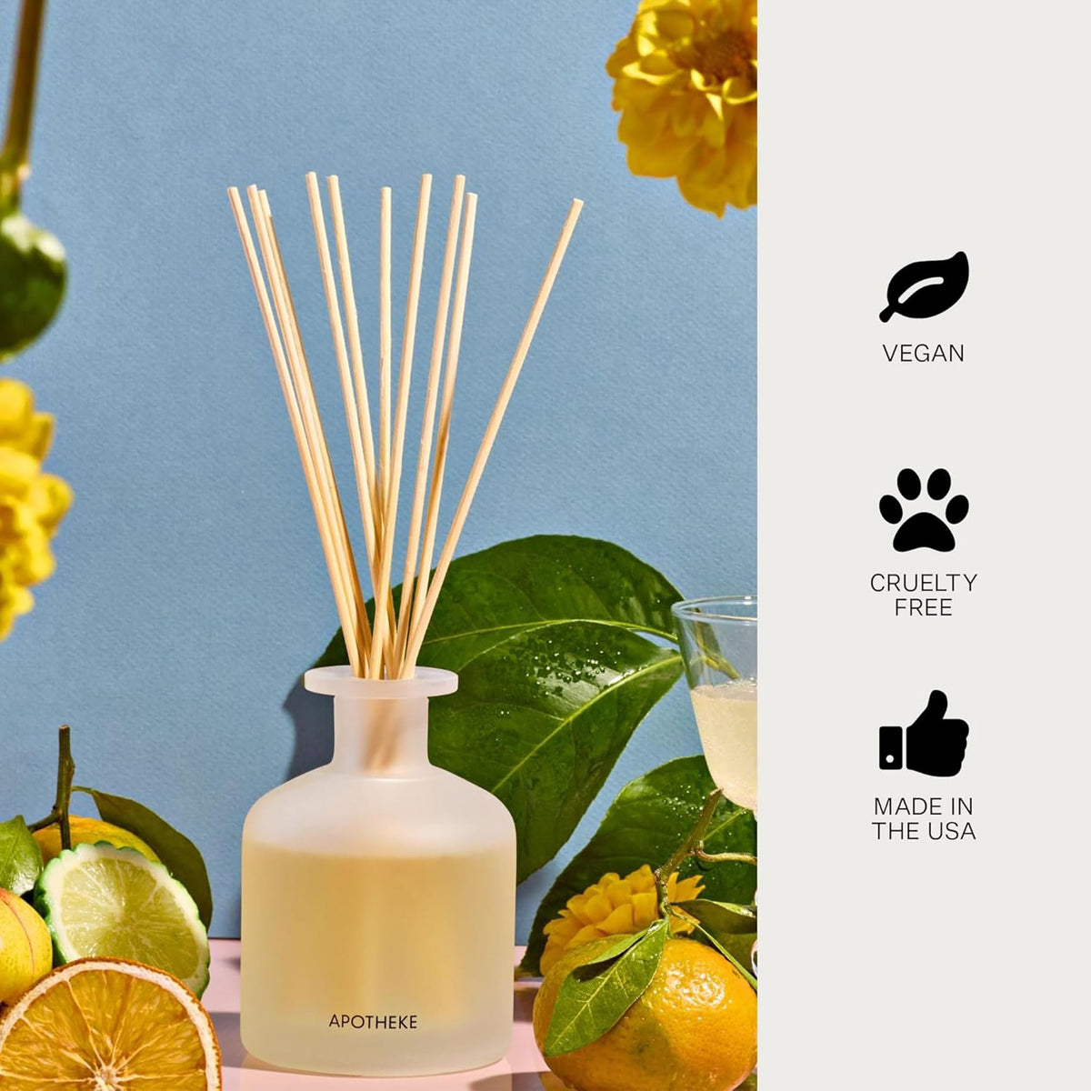 Apotheke Scented Reed Diffuser for Home, Charcoal, 10 Reed Sticks