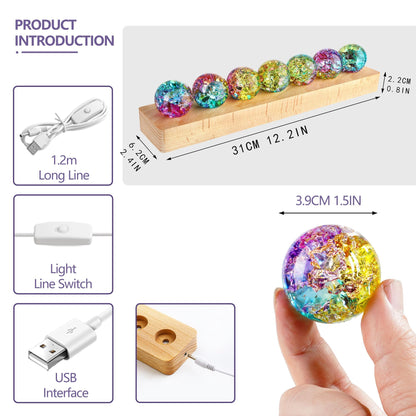 7 Chakra Natural Healing Crystal Spheres with LED Wooden Stand