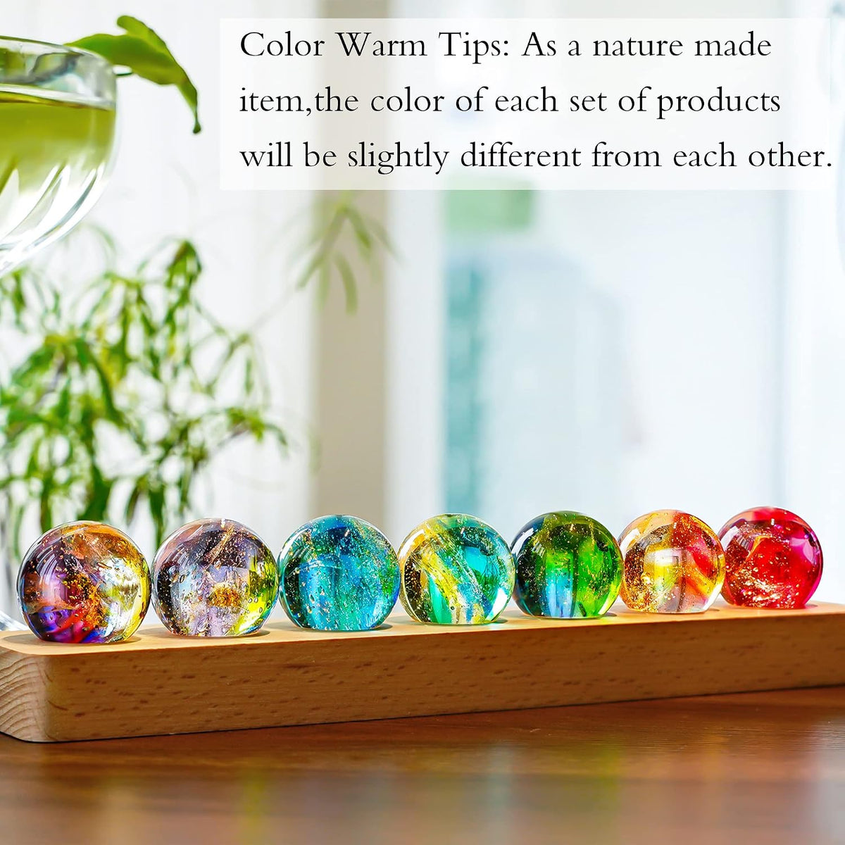 7 Chakra Natural Healing Crystal Spheres with LED Wooden Stand
