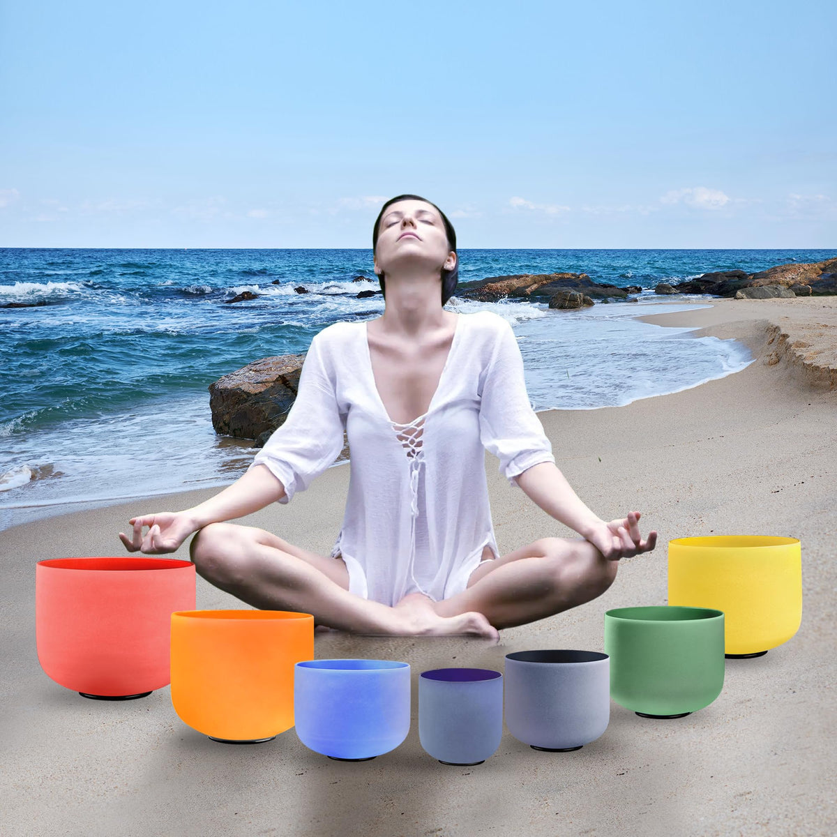 RYAN DVAN 432Hz 7"-12" Multiple Color Options Crystal Singing Bowl Set of 7