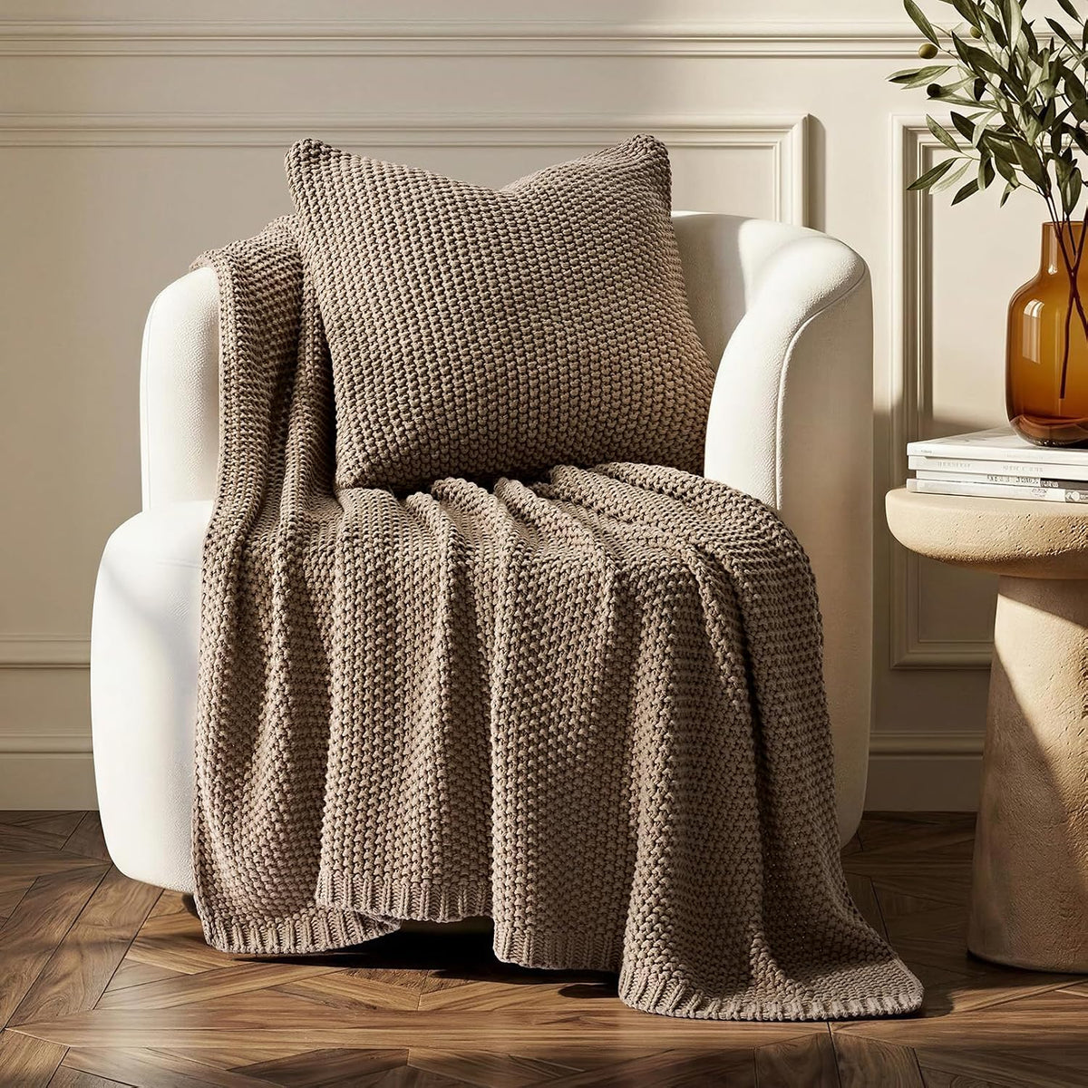 EverGrace Organic Cotton Chunky Knit Throw Blanket, Multiple Colors 60 x 80