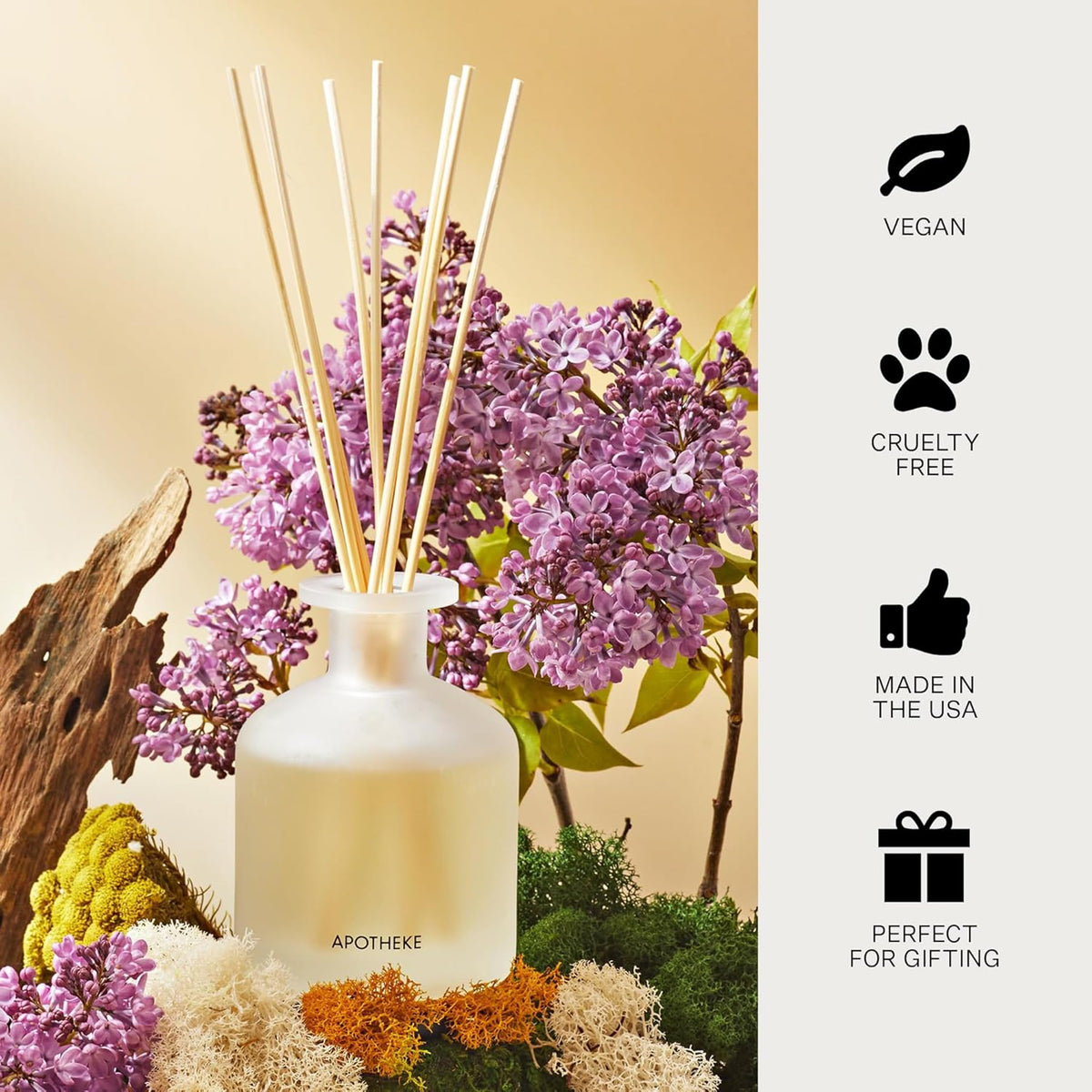 Apotheke Scented Reed Diffuser for Home, Charcoal, 10 Reed Sticks
