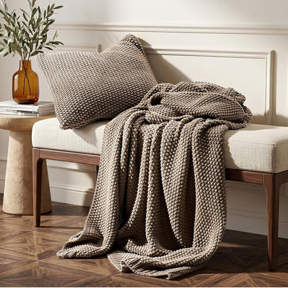 EverGrace Organic Cotton Chunky Knit Throw Blanket, Multiple Colors 60 x 80