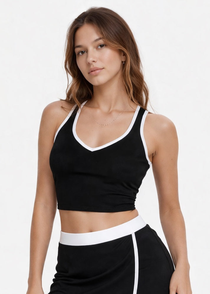 Trophy Yoga Contrast Cropped Sports Bra Made in USA